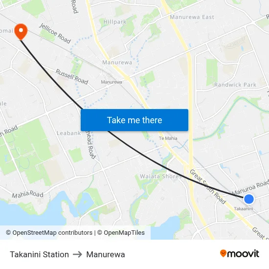 Takanini Station to Manurewa map