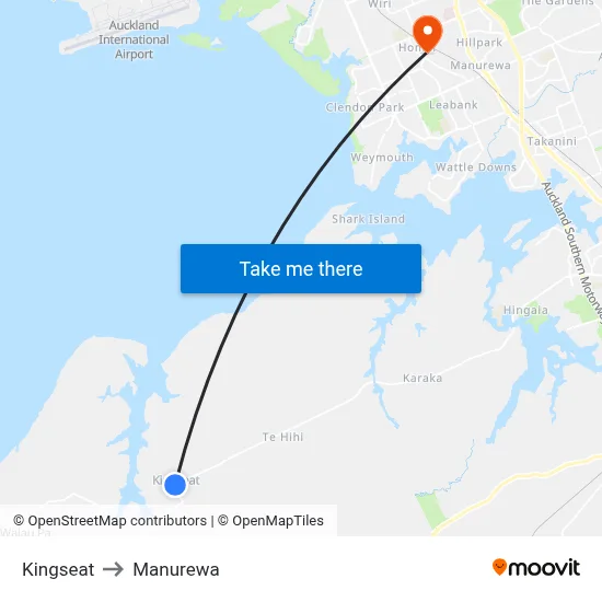 Kingseat to Manurewa map