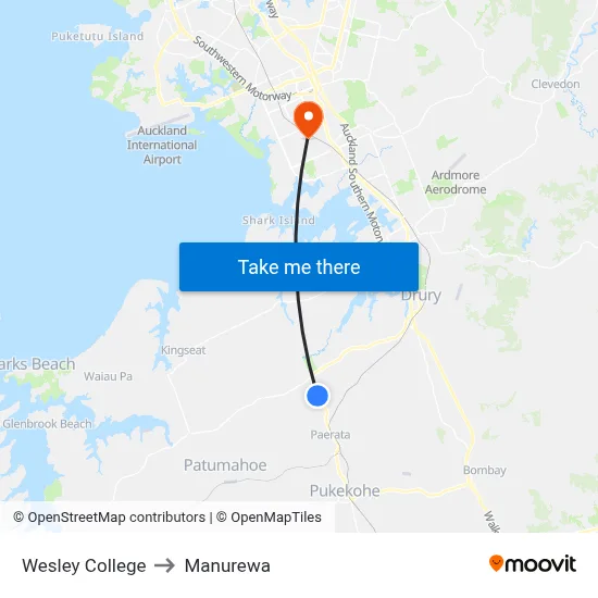 Wesley College to Manurewa map