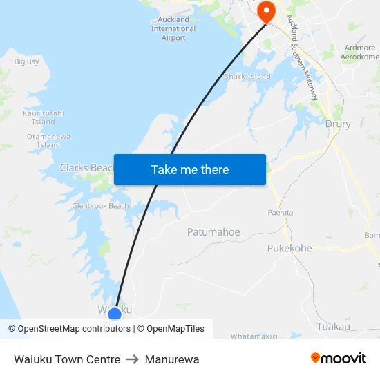 Waiuku Town Centre to Manurewa map