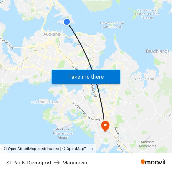 St Pauls Devonport to Manurewa map