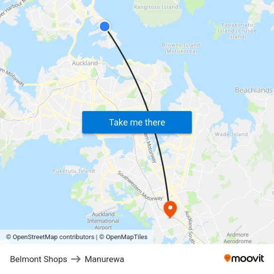 Belmont Shops to Manurewa map