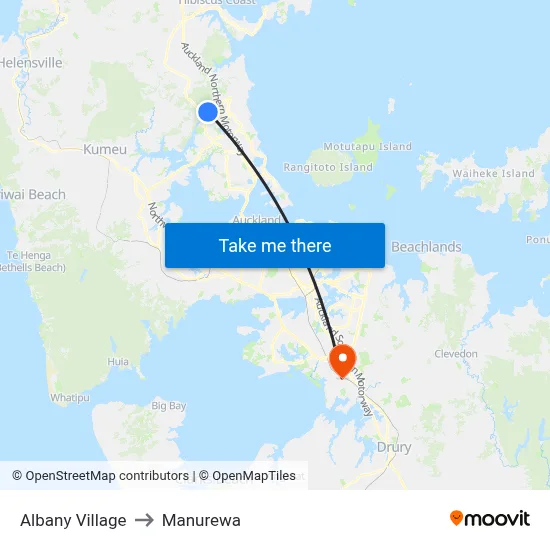 Albany Village to Manurewa map