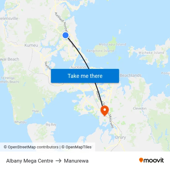 Albany Mega Centre to Manurewa map