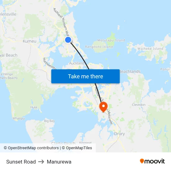 Sunset Road to Manurewa map