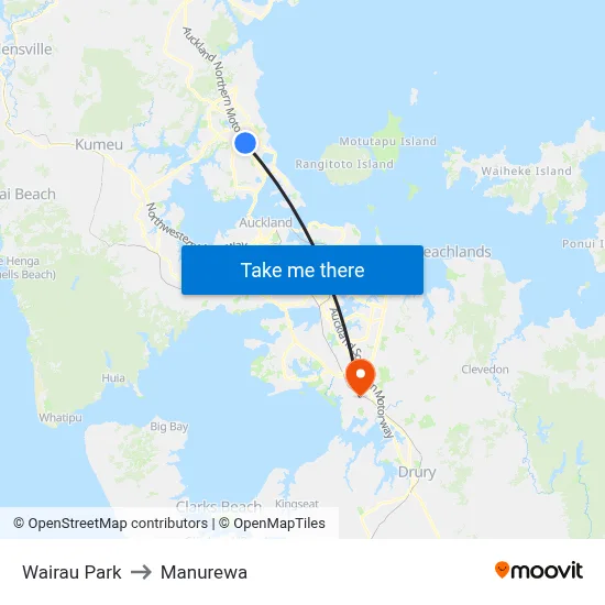 Wairau Park to Manurewa map