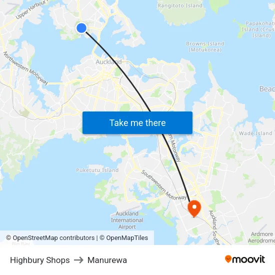 Highbury Shops to Manurewa map