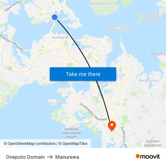 Onepoto Domain to Manurewa map