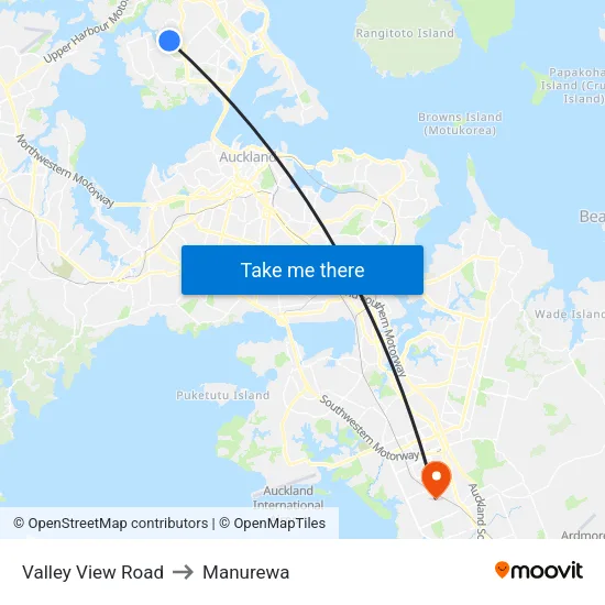 Valley View Road to Manurewa map
