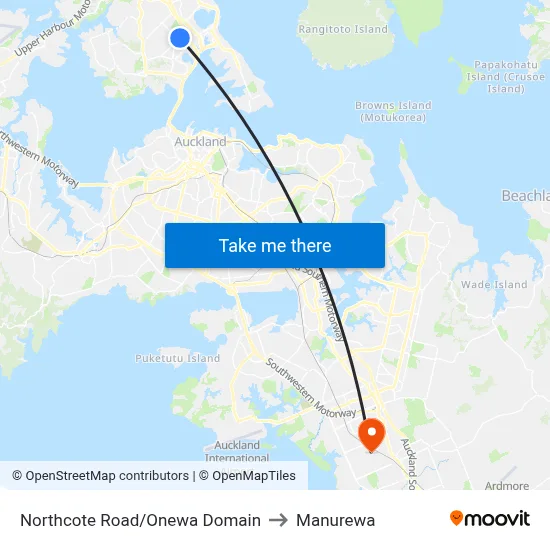 Northcote Road/Onewa Domain to Manurewa map