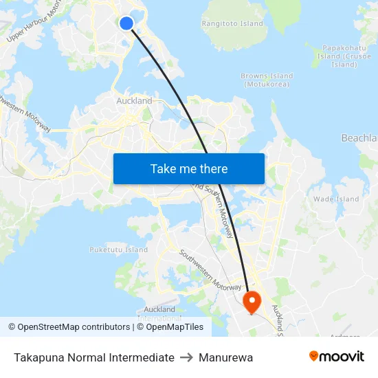 Takapuna Normal Intermediate to Manurewa map