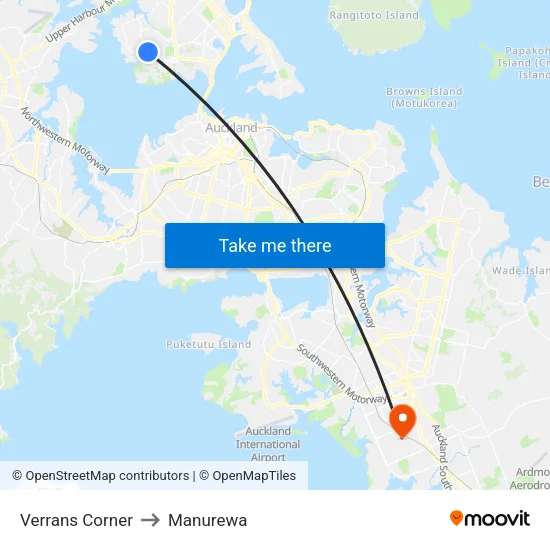 Verrans Corner to Manurewa map