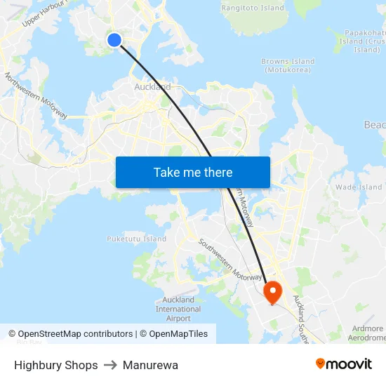 Highbury Shops to Manurewa map