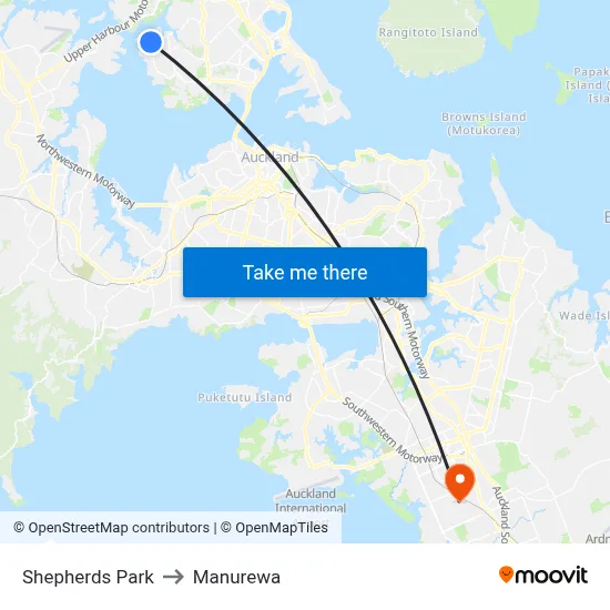 Shepherds Park to Manurewa map