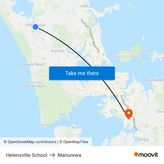 Helensville School to Manurewa map