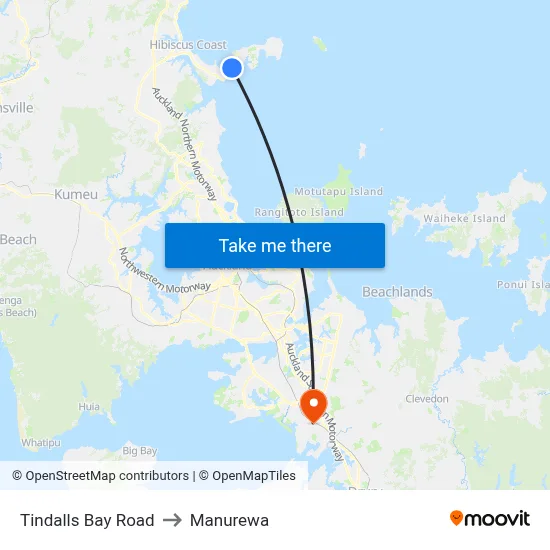Tindalls Bay Road to Manurewa map