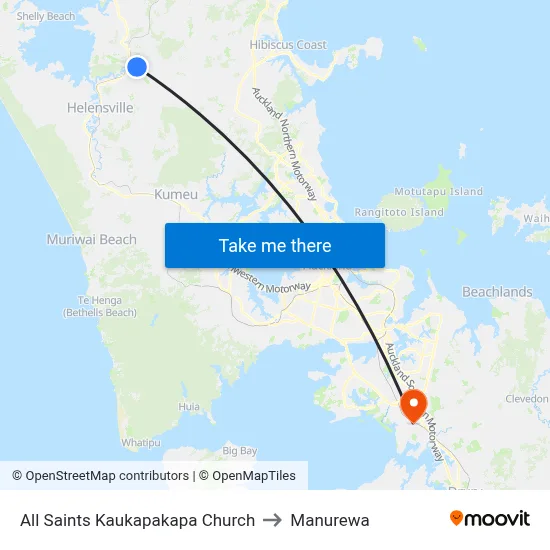 All Saints Kaukapakapa Church to Manurewa map