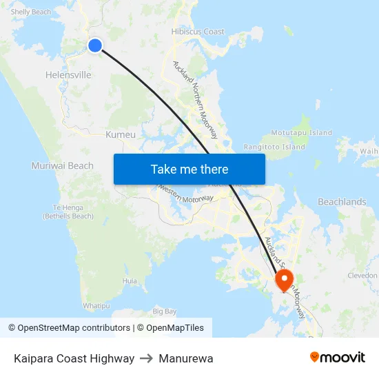 Kaipara Coast Highway to Manurewa map