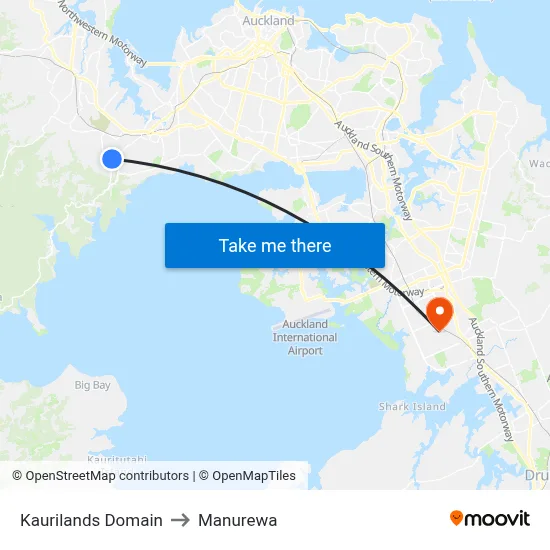 Kaurilands Domain to Manurewa map