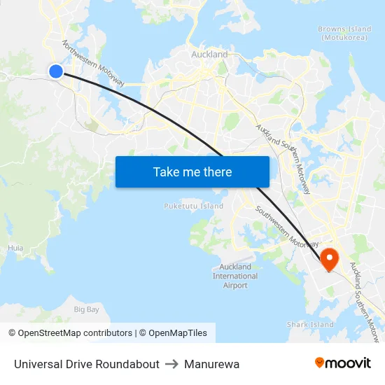 Universal Drive Roundabout to Manurewa map
