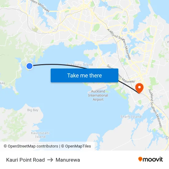 Kauri Point Road to Manurewa map