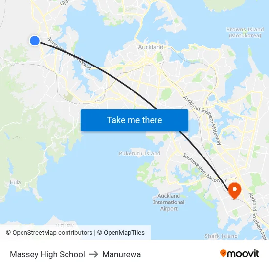 Massey High School to Manurewa map