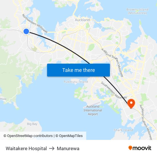 Waitakere Hospital to Manurewa map