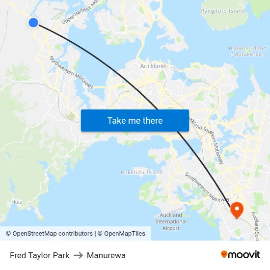 Fred Taylor Park to Manurewa map