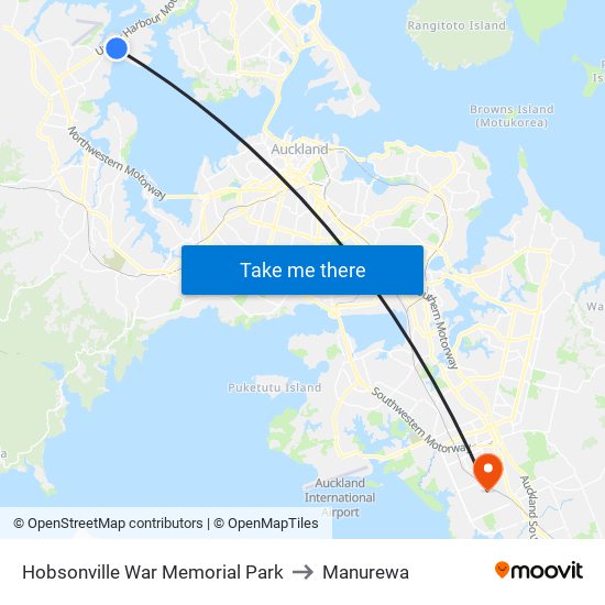 Hobsonville War Memorial Park to Manurewa map