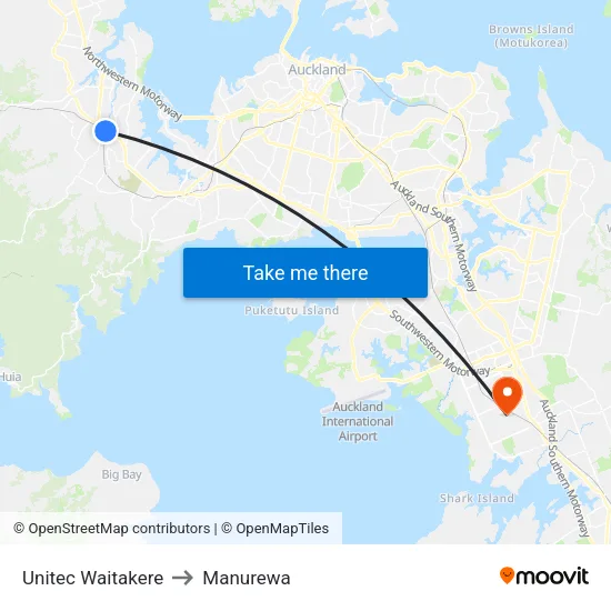 Unitec Waitakere to Manurewa map