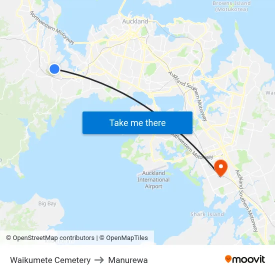 Waikumete Cemetery to Manurewa map