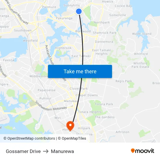 Gossamer Drive to Manurewa map