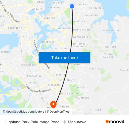 Highland Park Pakuranga Road to Manurewa map