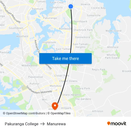 Pakuranga College to Manurewa map