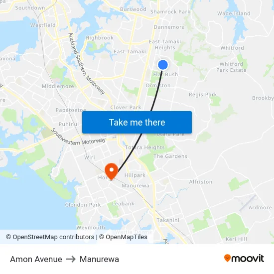 Amon Avenue to Manurewa map