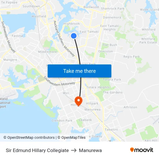 Sir Edmund Hillary Collegiate to Manurewa map