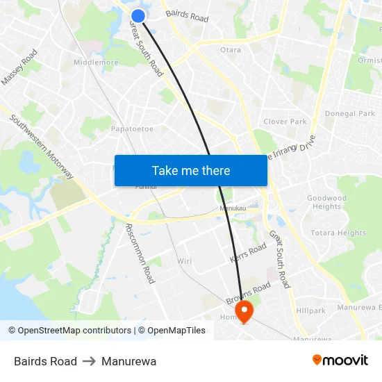 Bairds Road to Manurewa map