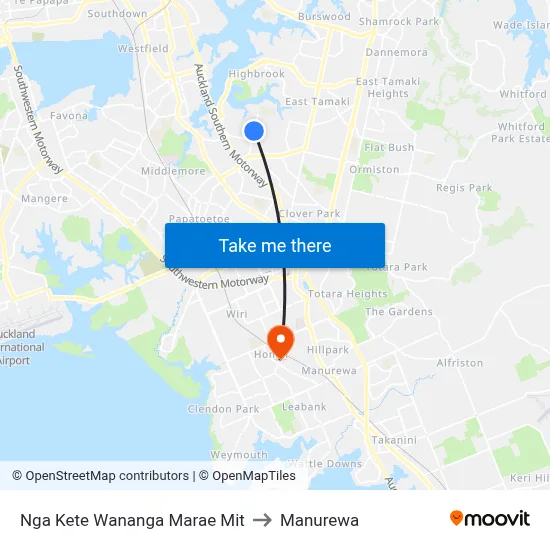 Nga Kete Wananga Marae Mit to Manurewa map