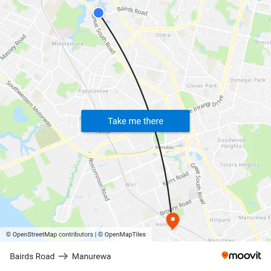 Bairds Road to Manurewa map