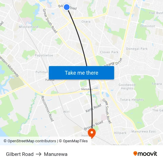 Gilbert Road to Manurewa map
