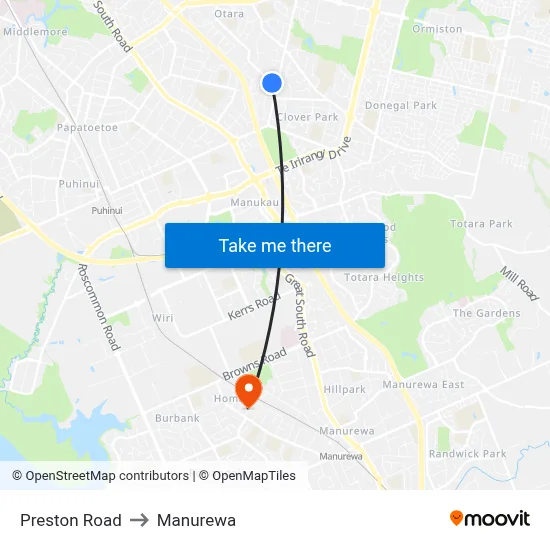 Preston Road to Manurewa map