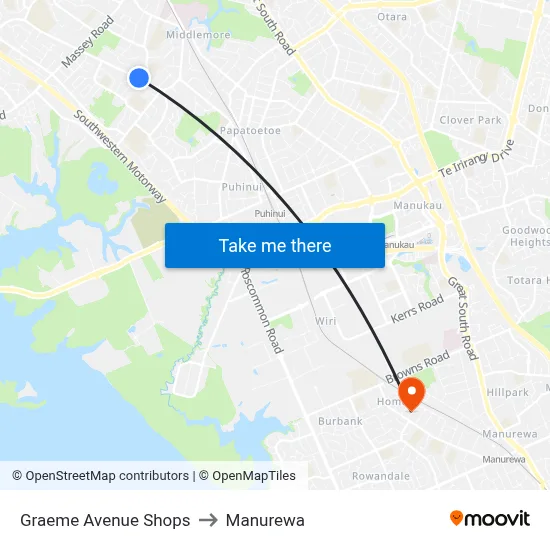Graeme Avenue Shops to Manurewa map