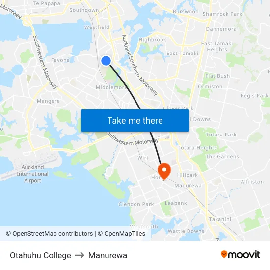 Otahuhu College to Manurewa map