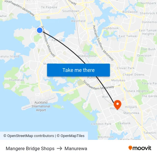 Mangere Bridge Shops to Manurewa map