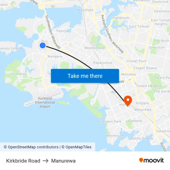 Kirkbride Road to Manurewa map