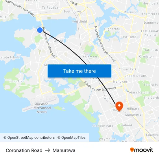 Coronation Road to Manurewa map