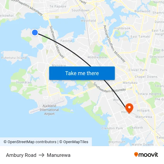 Ambury Road to Manurewa map