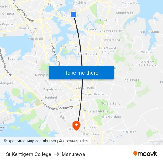 St Kentigern College to Manurewa map