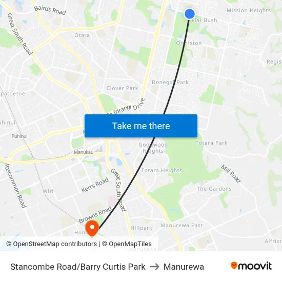 Stancombe Road/Barry Curtis Park to Manurewa map