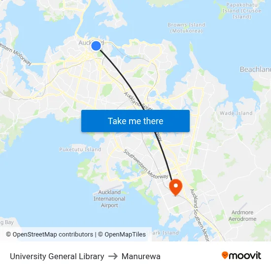 University General Library to Manurewa map